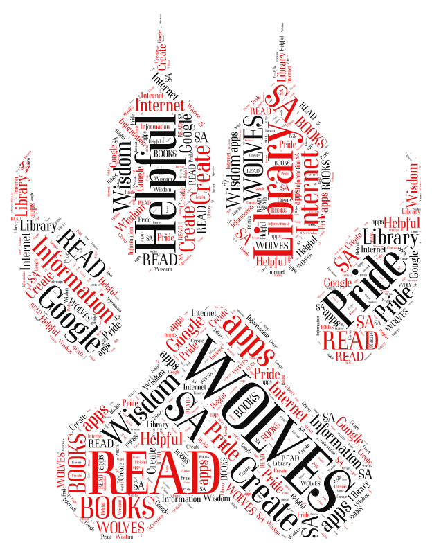 Paw Print Word Cloud - words associated with the library and San Augustine High School